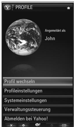 PROFILE Angemeldet als John Profil wechseln Profileinstellungen Systemeinstellungen Verwaltungssteuerung Abmelden bei Yahoo!