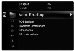 Helligkeit : 45 Scharfe : 50 Autom. Einstellung PC-Bildschirm Erweiterte Einstellungen Bildoptionen Bild zurücksetzen