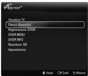 Anynet* Visualizza TV Enrico dispositivi Registrazione: DVD DVDR MENU DVDR INFO Ricevitore: Off Impostazione Verpl. Conf. Ritorno
