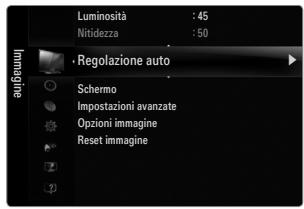 Luminosità : 45 Nitidezza : 50 Regolazione auto Schermo Impostazioni avanzate Opzioni immagine Reset immagine