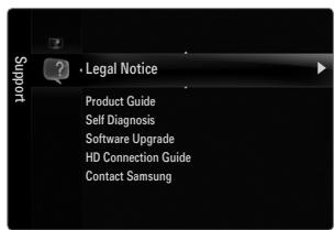 Legal Notice Product Guide Self Diagnosis Software Upgrade HD Connection Guide Contact Samsung