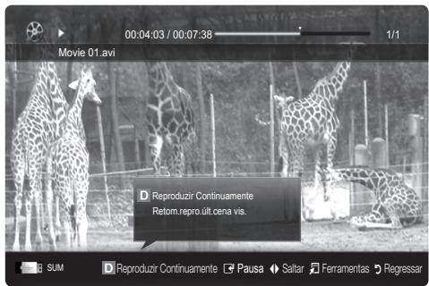 SAMSUNG LE40C550 - Reproduzir continuamente uma um ficheiro de filme Retomar Reprodução - 1
