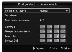 SAMSUNG LE46B750U1W - Configuration du réseau sans fil-manuel - 1