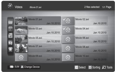 Videos /Movie 01.avi 2 files selected 1/1 Page Movie 01.avi Jan.10.2010 Movie 02.avi Jan.10.2010 Movie 03.avi Jan.10.2010 Movie 04.avi Jan.10.2010 Movie 05.avi Jan.10.2010 Movie 06.avi Jan.10.2010 Movie 07.avi Jan.10.2010 Movie 08.avi Jan.10.2010 Movie 09.avi Jan.10.2010 Movie 10.avi Jan.10.2010 SUM A Change Device Select D Sorting Tools