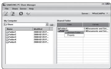 SAMSUNG PN58B850Y1F - ■ Cancelling a Shared Folder - 2