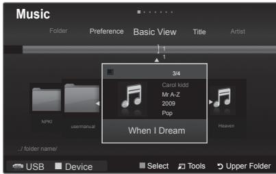 SAMSUNG PN58B850Y1F - Using and Sorting the Music List - 1