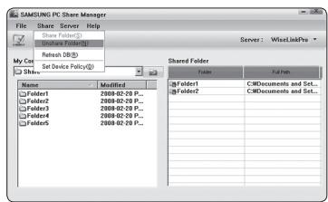 SAMSUNG PN58B850Y1F - ■ Cancelling a Shared Folder - 1