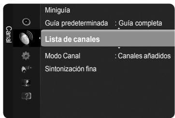 Miniguía Guía predeterminada : Guía completa Lista de canales Modo Canal : Canales añadidos Sintonización fina