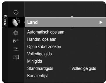 Kanaal Land Automatisch opslaan Handm. opslaan Optie kabel zoeken Volledige gids Minigids Standaardgids : Volledige gids Kanalenlijst