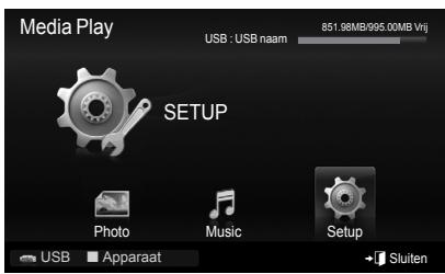 Media Play USB : USB naam 851.98MB/995.00MB Vrij SETUP Photo Music Setup USB Apparaat Sluiten