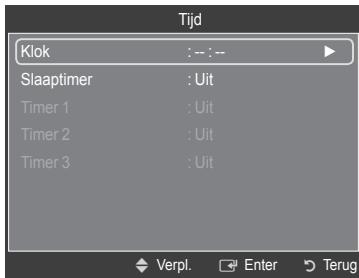 Tijd Klok : -- : -- Slaaptimer : Uit Timer 1 : Uit Timer 2 : Uit Timer 3 : Uit Verpl. Enter Terug