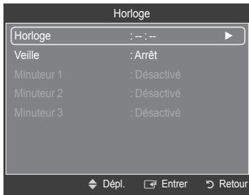 Horloge Horloge : -- : -- Veille : Arrêt Minuteur 1 : Désactivé Minuteur 2 : Désactivé Minuteur 3 : Désactivé