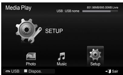 Media Play USB: USB nome 851.98MB/995.00MB Livre SETUP Photo Music Setup USB Dispos. Sair