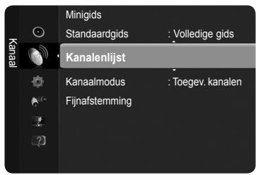 Minigids Standaardgids : Volledige gids Kanalenlijst Kanaalmodus : Toegev. kanalen Fijnafstemming