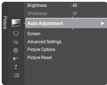 Brightness : 45 Sharpness : 50 Auto Adjustment Screen Advanced Settings Picture Options Picture Reset