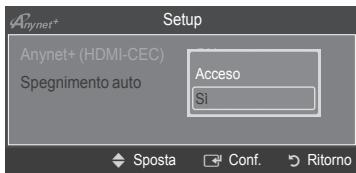 Anynet* Setup Anynet+ (HDMI-CEC) Spegnimento auto Acceso Si Sposta Conf. Ritorno