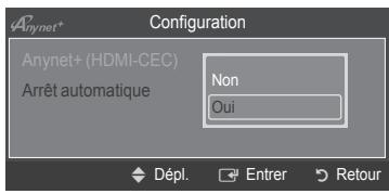 Anynet+ Configuration Anynet+ (HDMI-CEC) Arrêt automatique Non Oui Dépl. Entrer Retour