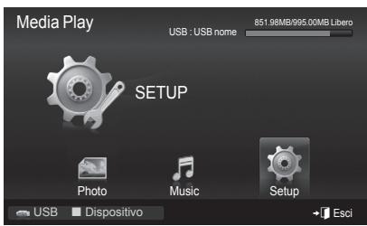 Media Play USB : USB nome 851.98MB/995.00MB Libero SETUP Photo Music Setup USB Dispositivo Esci