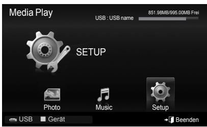 Media Play USB : USB name 851.98MB/995.00MB Frei SETUP Photo Music Setup USB Gerat Beenden