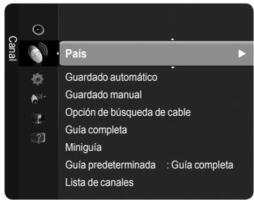 Cana País Guardado automático Guardado manual Opción de búsqueda de cable Guía completa Miniguía Guía predeterminada : Guía completa Lista de canales