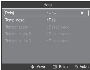 Hora Reloj : --: -- Temp. desc. : Des. Temporizador 1 : Desactivado Temporizador 2 : Desactivado Temporizador 3 : Desactivado