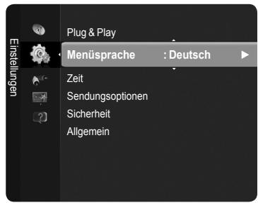 Plug & Play Menüsprache : Deutsch Zeit Sendungsoptionen Sicherheit Allgemein