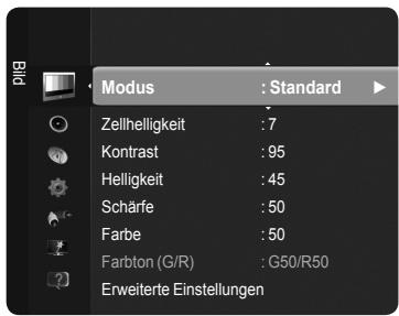 Modus : Standard Zellhelligkeit : 7 Kontrast : 95 Helligkeit : 45 Schärfe : 50 Farbe : 50 Farbton (G/R) : G50/R50 Erweiterte Einstellungen