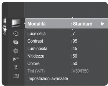 Modalità : Standard Luce cella : 7 Contrast : 95 Luminosità : 45 Nitidezza : 50 Colore : 50 Tint (V/R) : V50/R50 Impostazioni avanzate