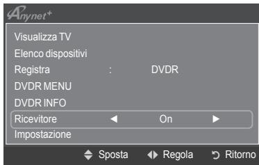 Anynet* Visualizza TV Elenco dispositivi Registra : DVDR DVDR MENU DVDR INFO Ricevitore On Impostazione Sposta Regola Ritorno