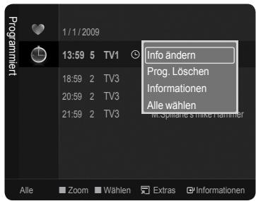 Programmiet 1/1/2009 13:59 5 TV1 Info ändern Prog. Löschen Informationen Alle wählen W. Spilare's Mike Hammer Alle Zoom Wahlen Extras Informationen