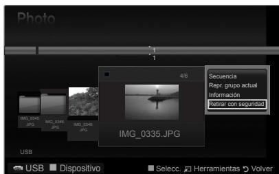 Photo 4/6 Secuencia Repr. grupo actual Información Retrar con seguridad IMG_0345.JPG IMG_0346.JPG IMG_0348.JPG IMG_0335.JPG USB Dispositivo Selecc. Herramientas Volver