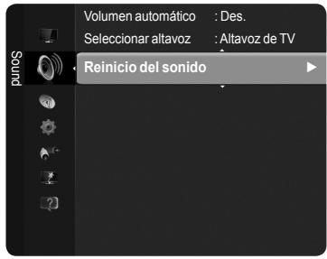 Volumen automático : Des. Seleccionar altavoz : Altavoz de TV Reinicio del sonido