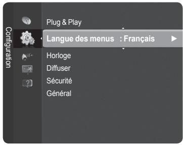 Plug & Play Langue des menus : Français Horloge Diffuser Sécurité Général