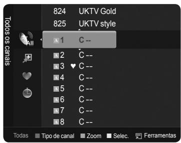 Todos os canals 824 UKTV Gold 825 UKTV style 1 C -- 2 C -- 3 ♥ C -- 4 C -- 5 C -- 6 C -- 7 C -- 8 C -- Todas Tipo de canal Zoom Selec. Ferramentas