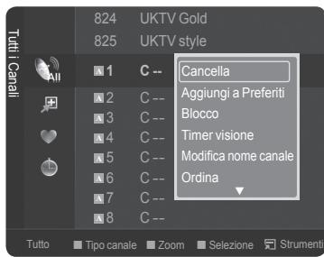 UKTV Gold UKTV style Cancella Aggiungi a Preferiti Blocco Timer visione Modifica nome canale Ordina Tutto Tipo canale Zoom Selezione Strumenti