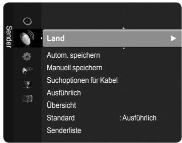 Send Land Autom. speichern Manuell speichern Suchoptionen für Kabel Ausführlich Übersicht Standard :Ausführlich Senderliste