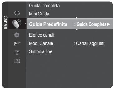 Guida Completa Mini Guida Guida Predefinita : Guida Completa Elenco canali Mod. Canale : Canali aggiunti Sintonia fine