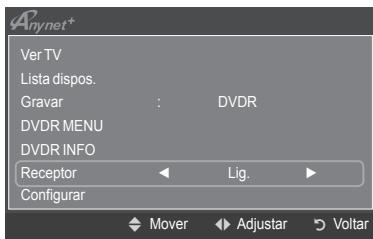 Anynet* Ver TV Lista dispos. Gravar : DVDR DVDR MENU DVDR INFO Receptor Configurar Mover Adjustar Voltar