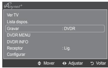 Anynet+ Ver TV Lista dispos. Gravar : DVDR DVDR MENU DVDR INFO Receptor : Lig. Configurar Mover Adjustar Voltar