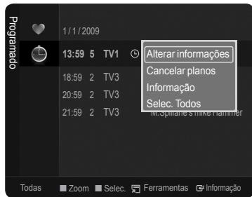 SAMSUNG PS50B560T7P - - Menu Ferramentas da lista de canais (em Programado) - 1