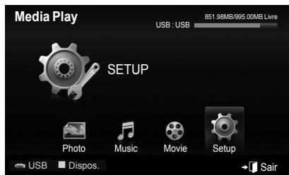 Media Play USB : USB 851.98MB/995.00MB Live SETUP Photo Music Movie Setup USB Dispos. Sair
