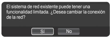 El sistema de red existente puede tener una funcionalidad limitada. ¿Desea cambiar la conexión de la red? Sí No