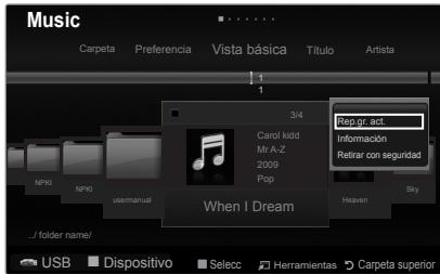 Music Carpeta Preferencia Vista básica Título Artista 1 1 3/4 Carol kidd Mr A-Z 2009 Pop Rep or ad Información Retrar con seguridad NPKI NPKI usermanual When I Dream Heaven Sky . . folder name/ USB Dispositivo Selec Herramientas Carpeta superior