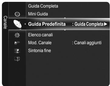 Guida Completa Mini Guida Guida Predefinita : Guida Completa Elenco canali Mod. Canale : Canali aggiunti Sintonia fine