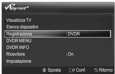 Arynet+ Visualizza TV Elenco dispositivi Registrazione : DVDR DVDR MENU DVDR INFO Ricevitore : On Impostazione ◆ Sposta Conf. Ritors