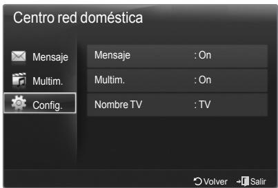 Centro red doméstica Mensaje : On Multim. : On Config. : TV
