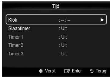 Tijd Klok :---:-- Slaaptimer :Uit Timer 1 :Uit Timer 2 :Uit Timer 3 :Uit Verpl. Enter Terug