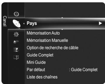 Cerai Pays Mémorisation Auto Mémorisation Manuelle Option de recherche de câble Guide Complet Mini Guide Par défaut : Guide Complet Liste des chaînes