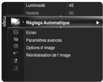 Luminosité : 45 Netteté : 50 Réglage Automatique Ecran Paramètres avancés Options d' image Rêinitialisation de l' image