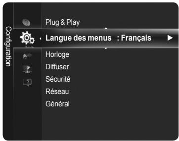 Plug & Play Langue des menus : Français Horloge Diffuser Sécurité Réseau Général